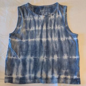 GAP Women's Blue and White Tie-Dye Shrunken Tank Top